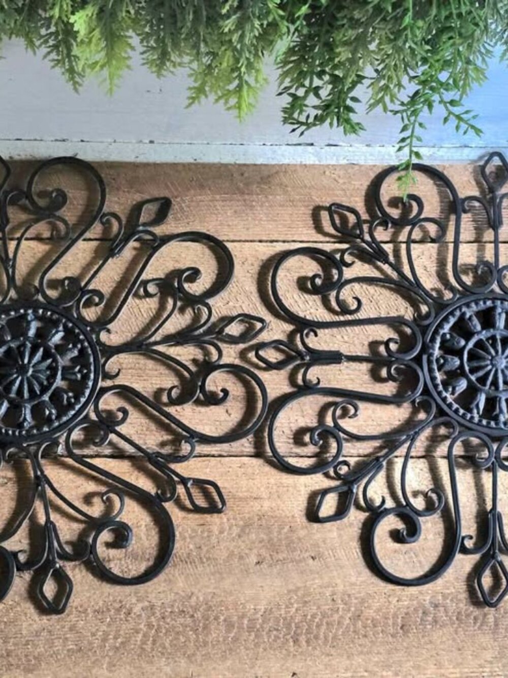 Ornate Metal Pair of Black Metal Wall Hangings